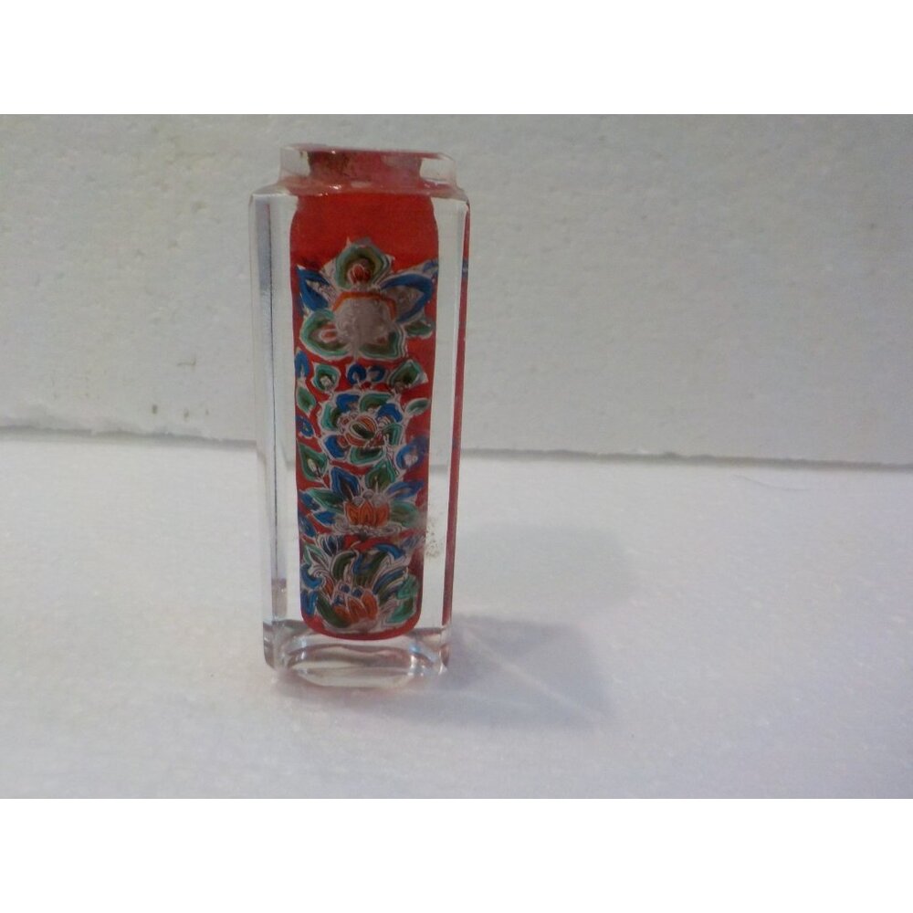 Vintage Chinese Snuff Glass Bottle - Red & Blue (no lid)